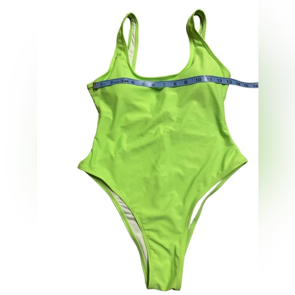 Simple but sexy neon green high cut cheeky fit one piece Y2K fit U back swimsuit - Picture 3 of 3